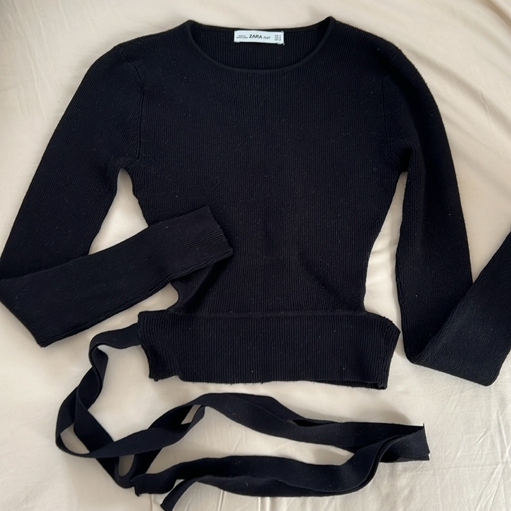 Zara Black Ribbed Knit Top